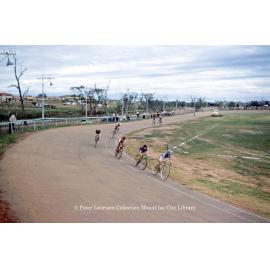 Bicycle racing at velodrome, Miles End, c.1956