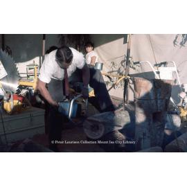 Chain saw demonstration, Mount Isa Industrial Fair, Spear Creek, June 1962