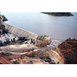 Lake Moondarra spillway and dam wall downstream, March 1962