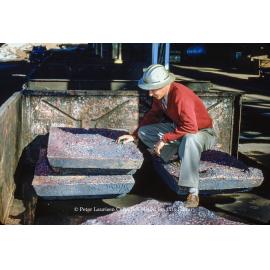 Inspecting blister copper at Copper Smelter, Mount Isa Mines, c.1956