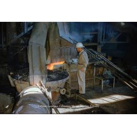 Tapping blast furnace at Lead Smelter, Mount Isa Mines, July 1956