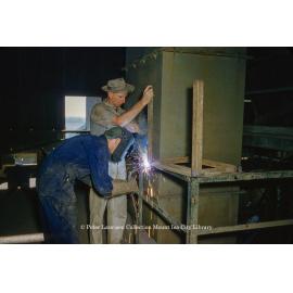 Fabricating metal stand at Mill, Mount Isa Mines, c.1956